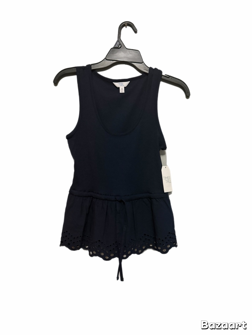 Time and Tru Navy Eyelet Waist-Drawstring Tank